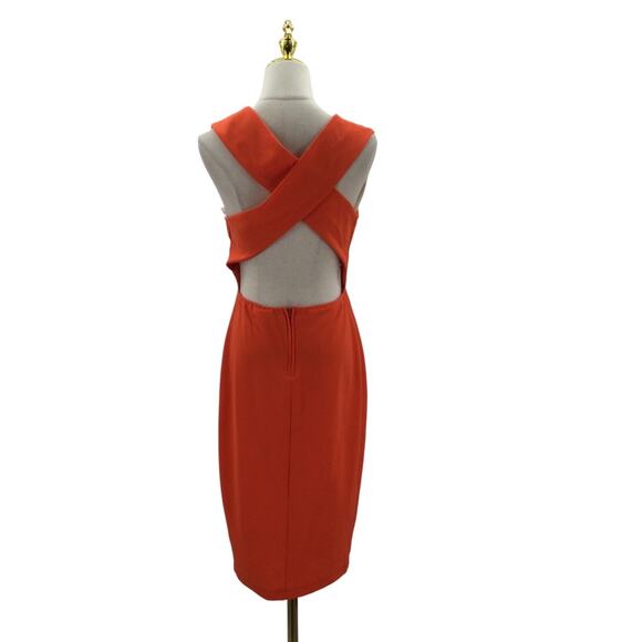 B DARLIN SZ 9 10 L orange backless cross back bodycon midi dress NEW B28 - Picture 2 of 6